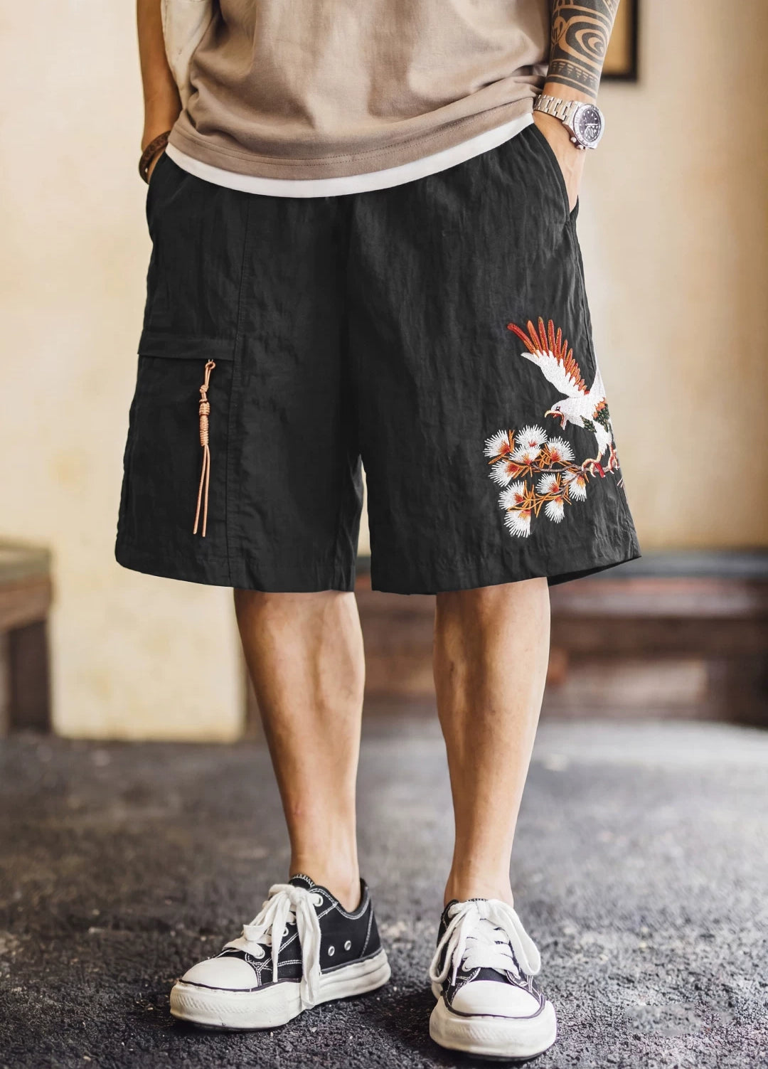 American Embroidered Loose Beach Thin Summer Daily Men's Shorts