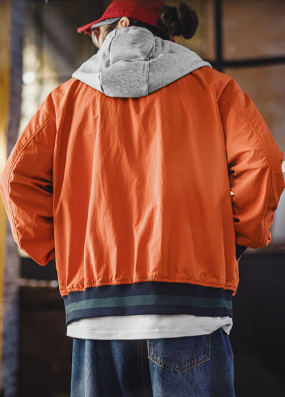 American Patchwork Color Block Hooded Short Thin Cardigan Men's Jacket