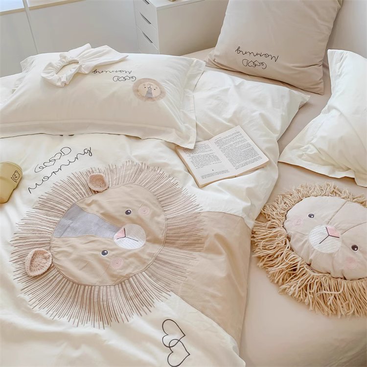 Cute Little Lion Pure Cotton Washed Four-Piece Bed Set - Harmony Gallery