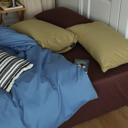Minimalist Color-Blocked Warm Pure Cotton Thickened Brushed Four-Piece Bed Set - Harmony Gallery