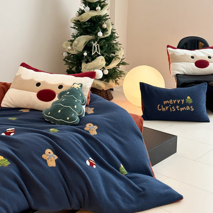 Christmas Winter Thickened Faux Cashmere Four-Piece Warm Fleece Bed Set - Harmony Gallery