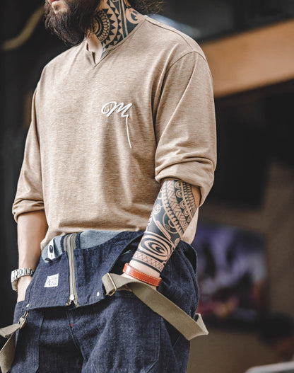 American Retro Letter Embroidery Bottoming Men's Sweater - Harmony Gallery