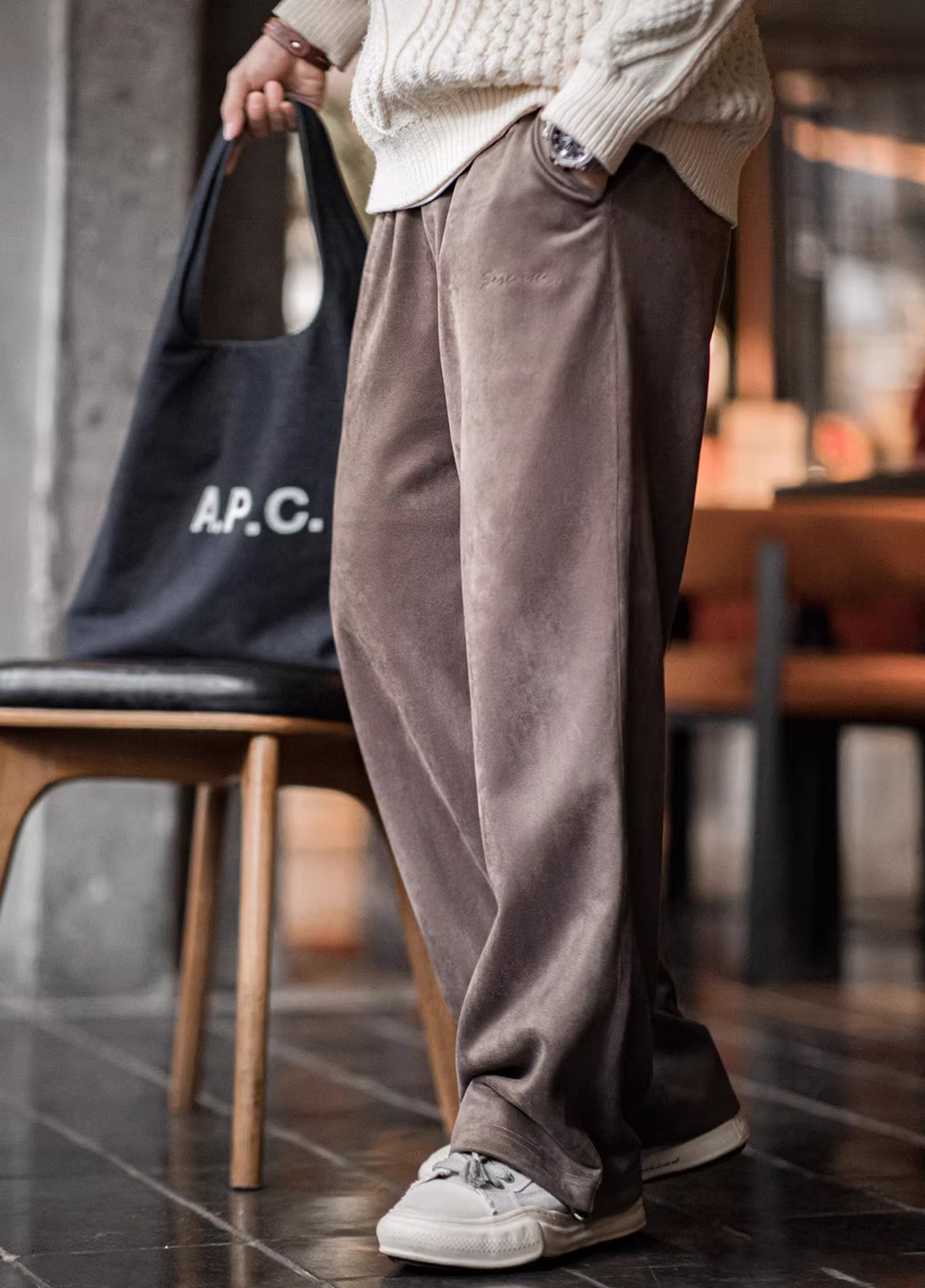 American Brushed Suede Sweatpants Lazy Loose Drape Wide-Leg  Men's Trousers - Harmony Gallery
