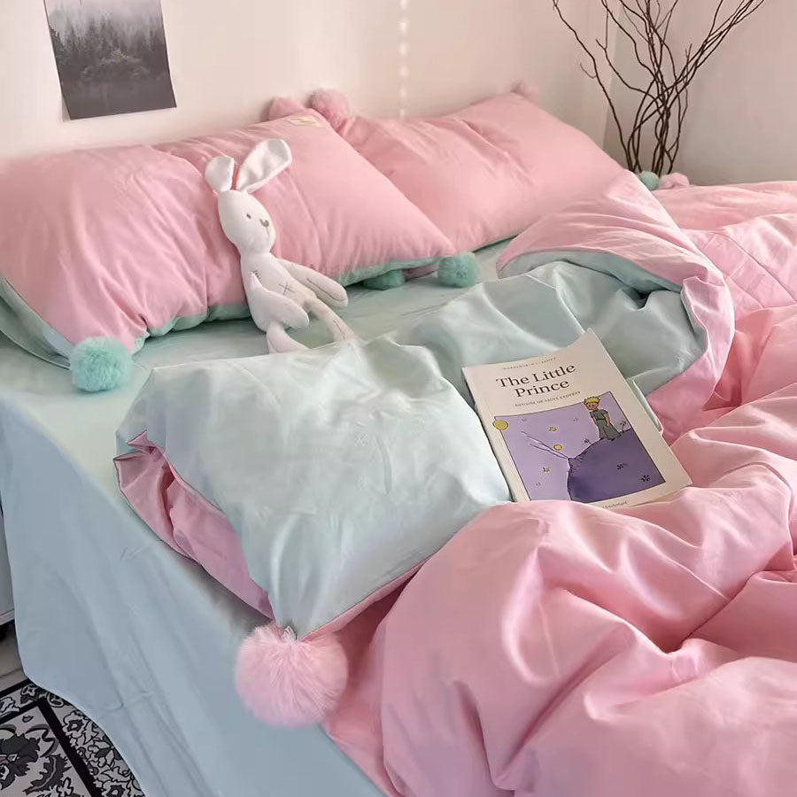 Mix And Match Girly Heart Washed Pure Cotton Four-Piece Bed Set - Harmony Gallery