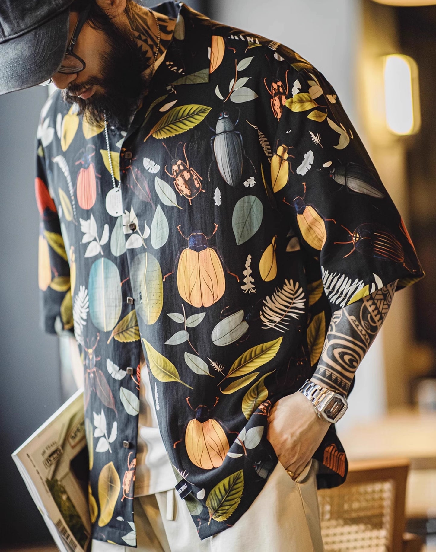 Hawaiian Tropical Rainforest Aloha Printed Lyocell Men's Shirt - Harmony Gallery