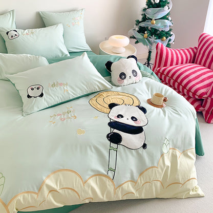 Cute Small Panda Pure Cotton Washed Four-Piece Bed Set - Harmony Gallery