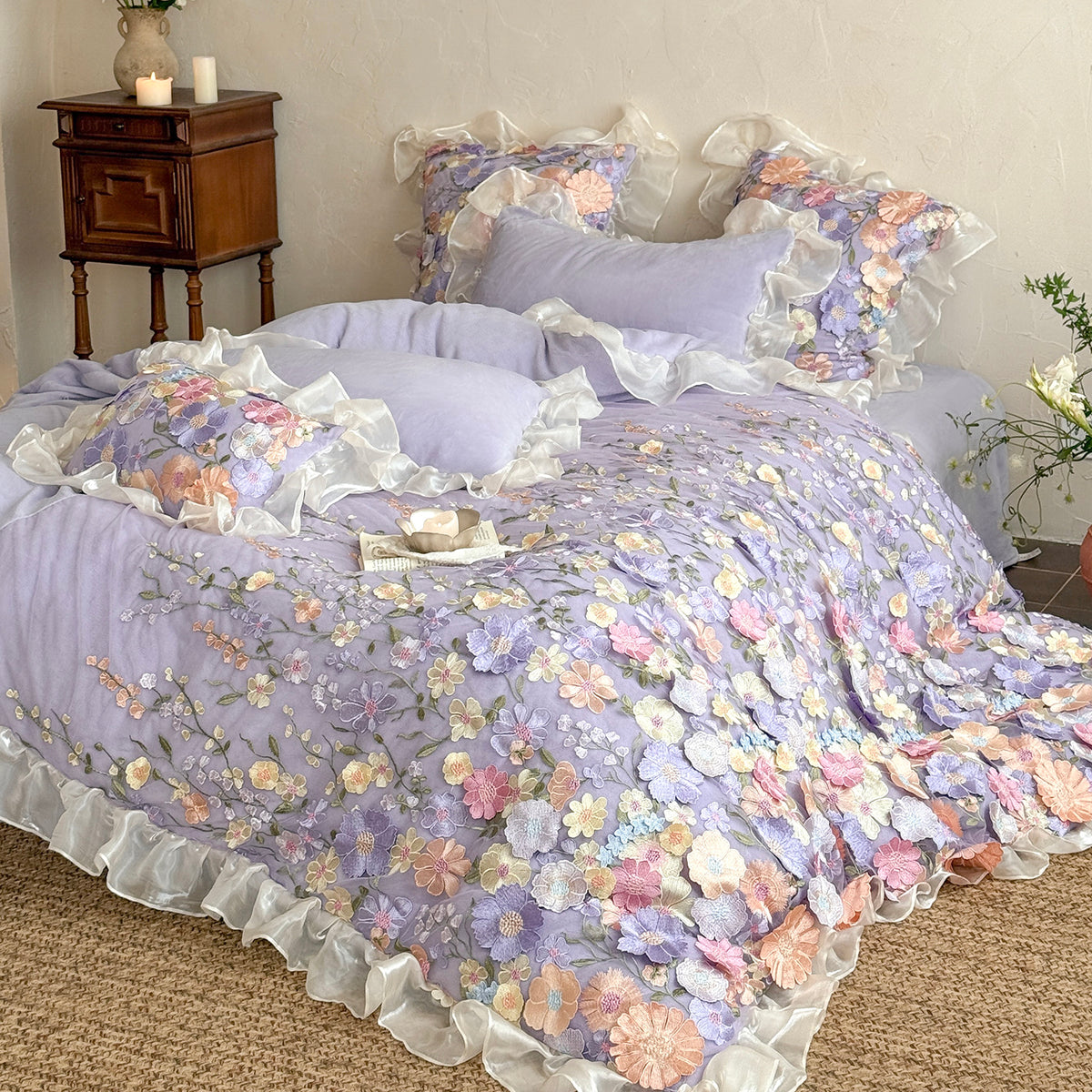 French Ruffled Winter Thickened Coral Fleece Warm Four-Piece  Bed Set - Harmony Gallery