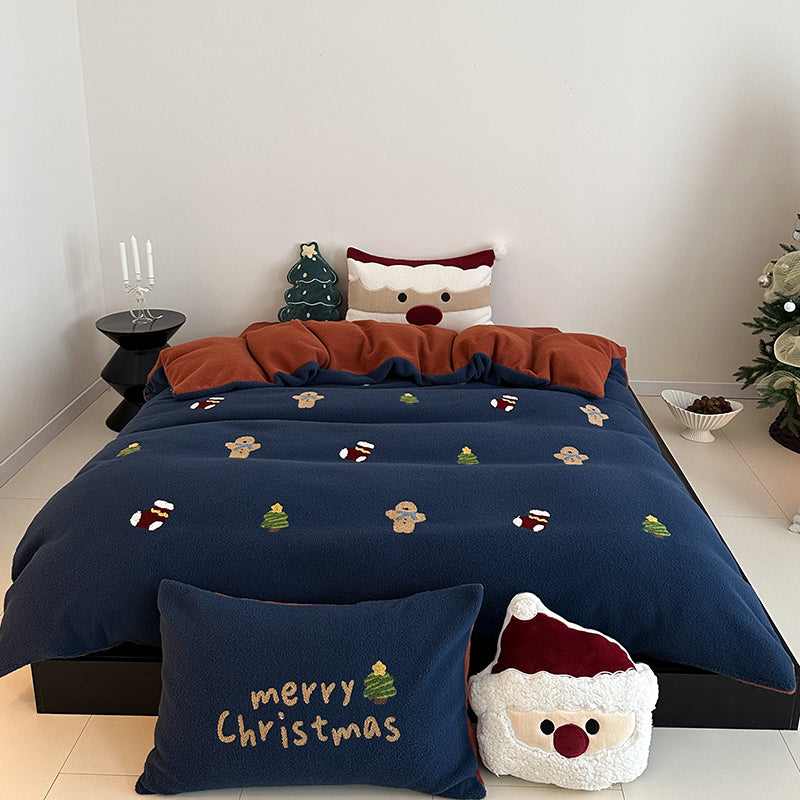 Christmas Winter Thickened Faux Cashmere Four-Piece Warm Fleece Bed Set - Harmony Gallery