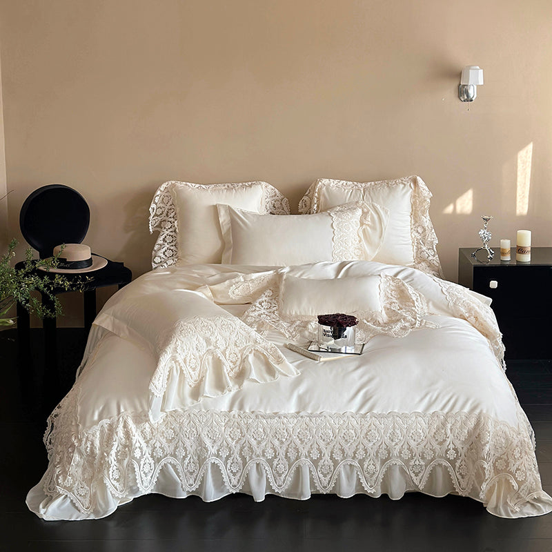 French Princess Romantic Lace Long-Staple Cotton Four-Piece Bed Set - Harmony Gallery