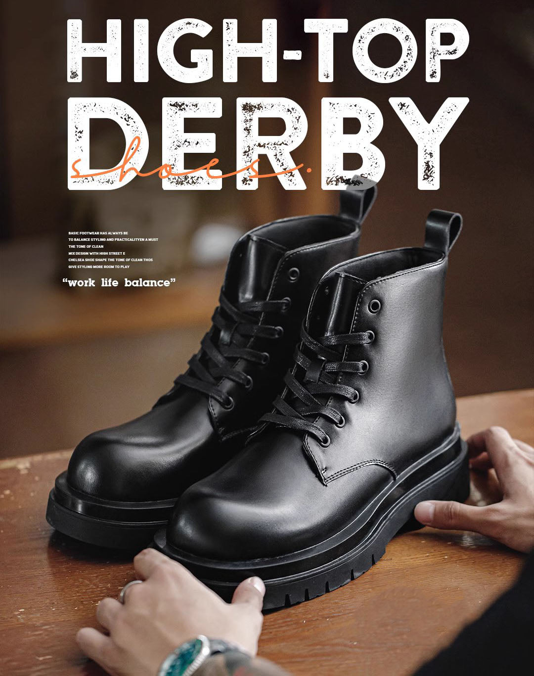 British Workwear Leather Derby High-Top Unisex Thick-Soled Boot - Harmony Gallery