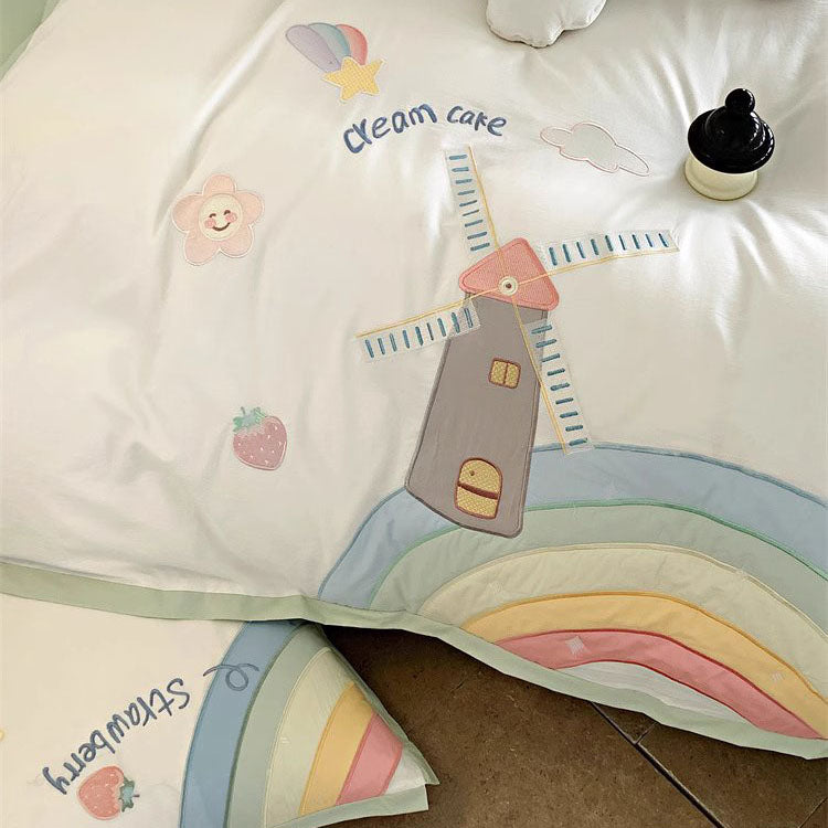 Cute Girly Heart Rainbow Pure Cotton Washed Four-Piece Bed Set - Harmony Gallery