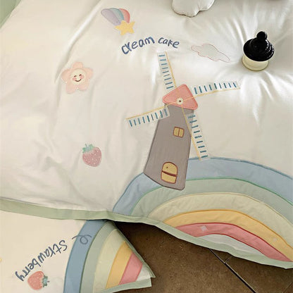 Cute Girly Heart Rainbow Pure Cotton Washed Four-Piece Bed Set - Harmony Gallery