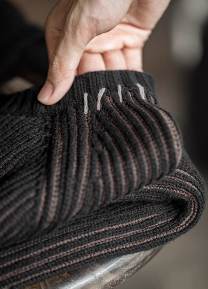 American Retro Vertical Striped Knitted Raglan Sleeve Thick Warm Men's Sweater - Harmony Gallery
