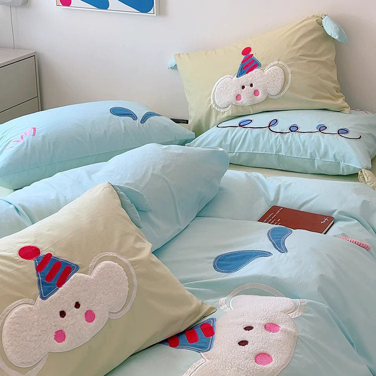 Girly Heart Cute Baby Elephant Four-Piece Pure Cotton Bed Set - Harmony Gallery