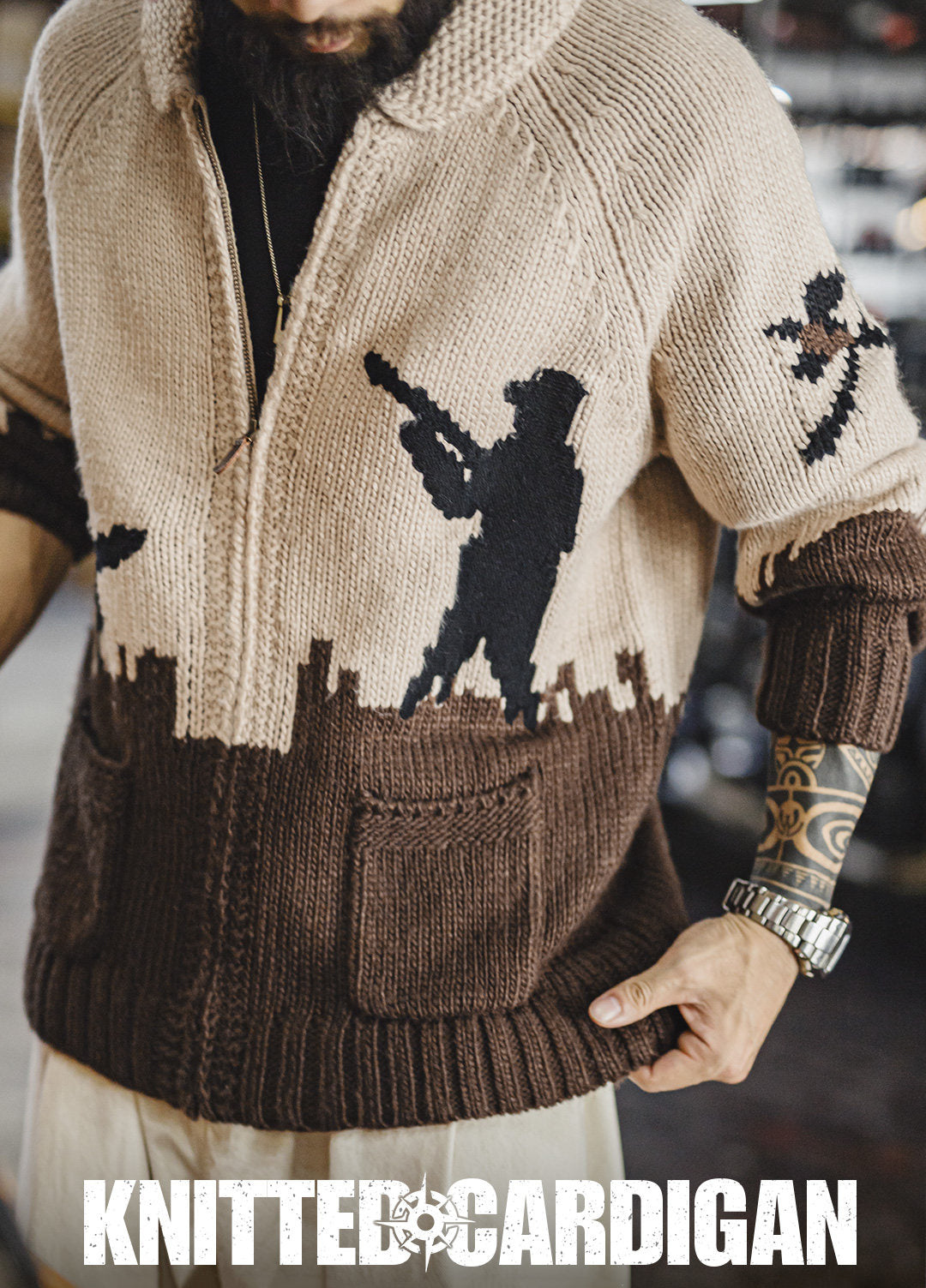 American Retro Embroidered Shawl Collar Cardigan Old Money Men's Jacket - Harmony Gallery