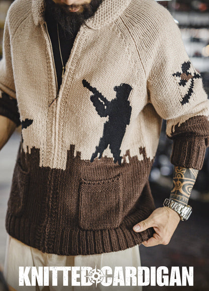 American Retro Embroidered Shawl Collar Cardigan Old Money Men's Jacket - Harmony Gallery