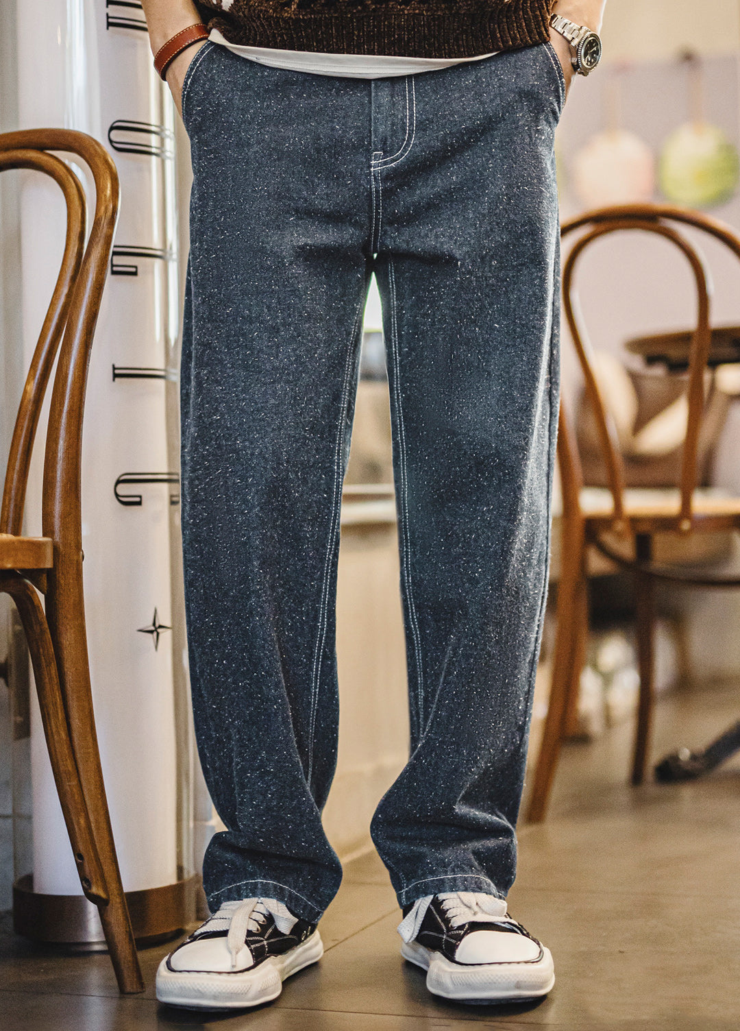 American Retro Snowflake Denim Copper Sulfate Washed Men's Jeans - Harmony Gallery