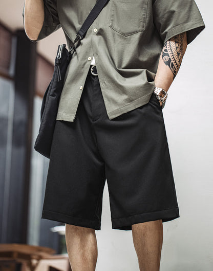 American Casual Bermuda Loose Black Straight Men's Shorts - Harmony Gallery