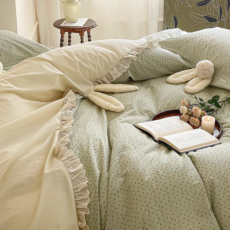 French Princess Floral Heart Cotton Four-Piece Bed Set - Harmony Gallery