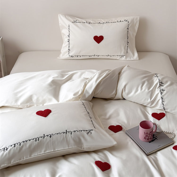 Light Luxury High-End Black Love Four-Piece Pure Cotton Bed Set - Harmony Gallery