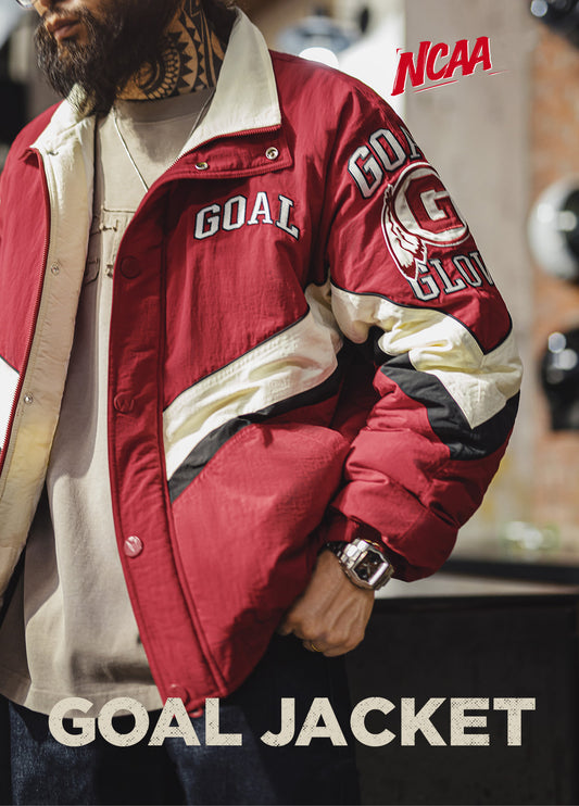 American Patchwork Racing With Red Collar Thickened Warm Cotton Men's Jacket - Harmony Gallery