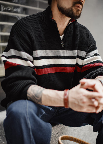 American Half-Zipper Knit Heavyweight Half-Turtleneck Outerwear Men's Sweater - Harmony Gallery