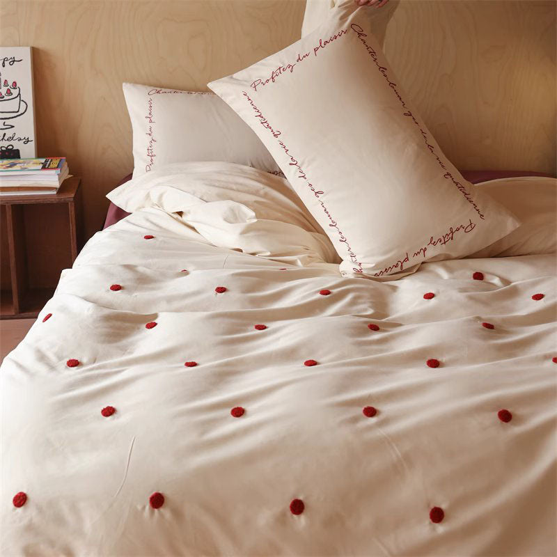 Sweet Love Brushed Four-Piece Pure Cotton Towel Embroidered Bed Set - Harmony Gallery