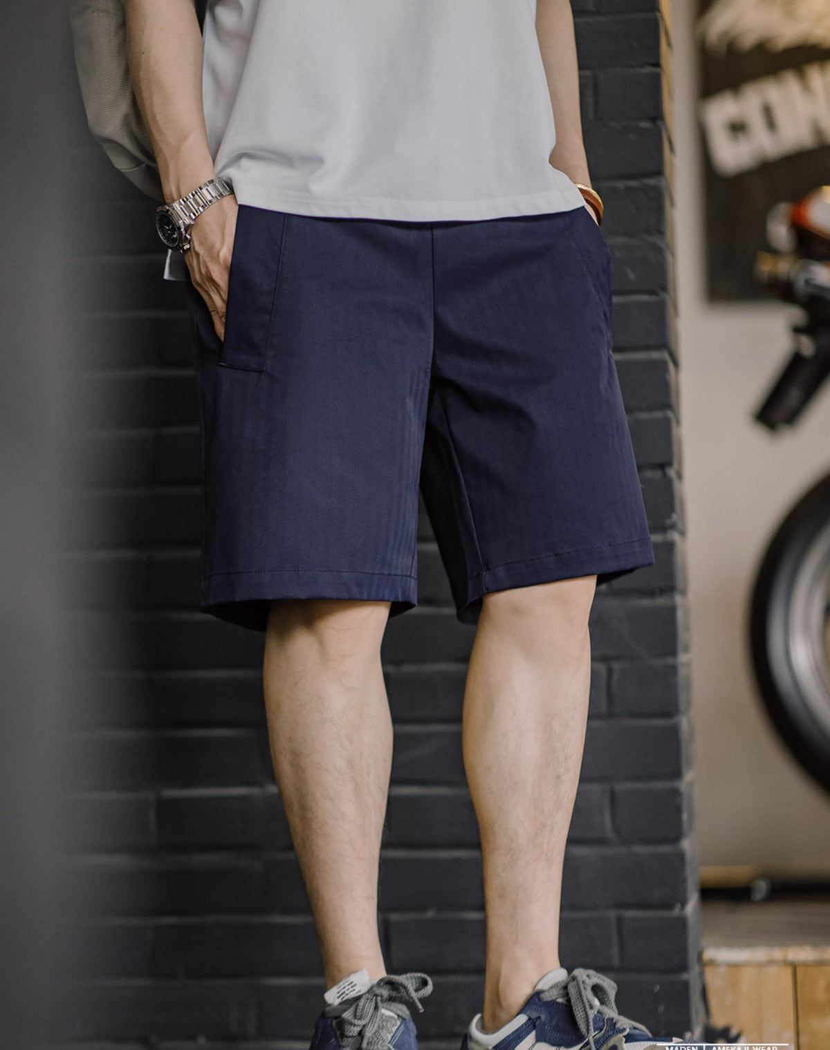 American Woven Texture Elastic Waist Drawstring Men's Shorts - Harmony Gallery