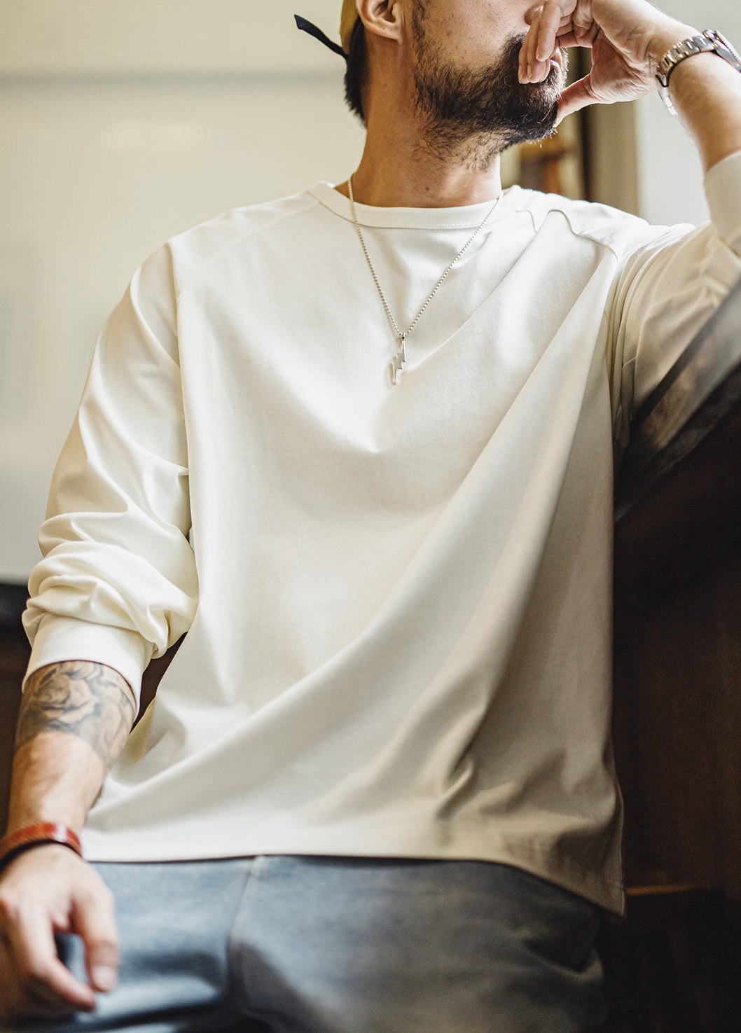 American Vintage White High-Quality Basic Inner Layer Men's Sweater