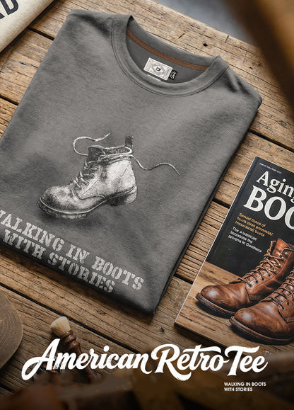 American Retro Print Distressed Loose Gray Brushed Daily Men's T-Shirt