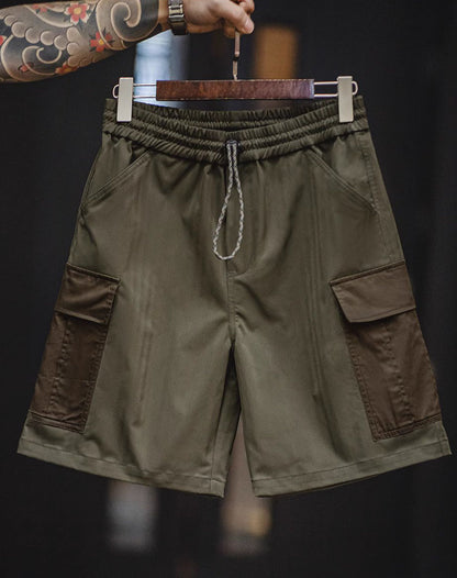 American Retro Spliced Big Pocket Textured Herringbone Men's Shorts - Harmony Gallery