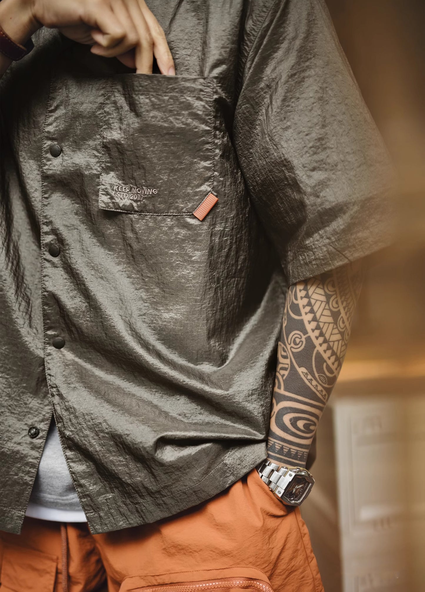 American Mountain Outdoor Cuban Collar Textured Light Breathable Men's Shirt - Harmony Gallery