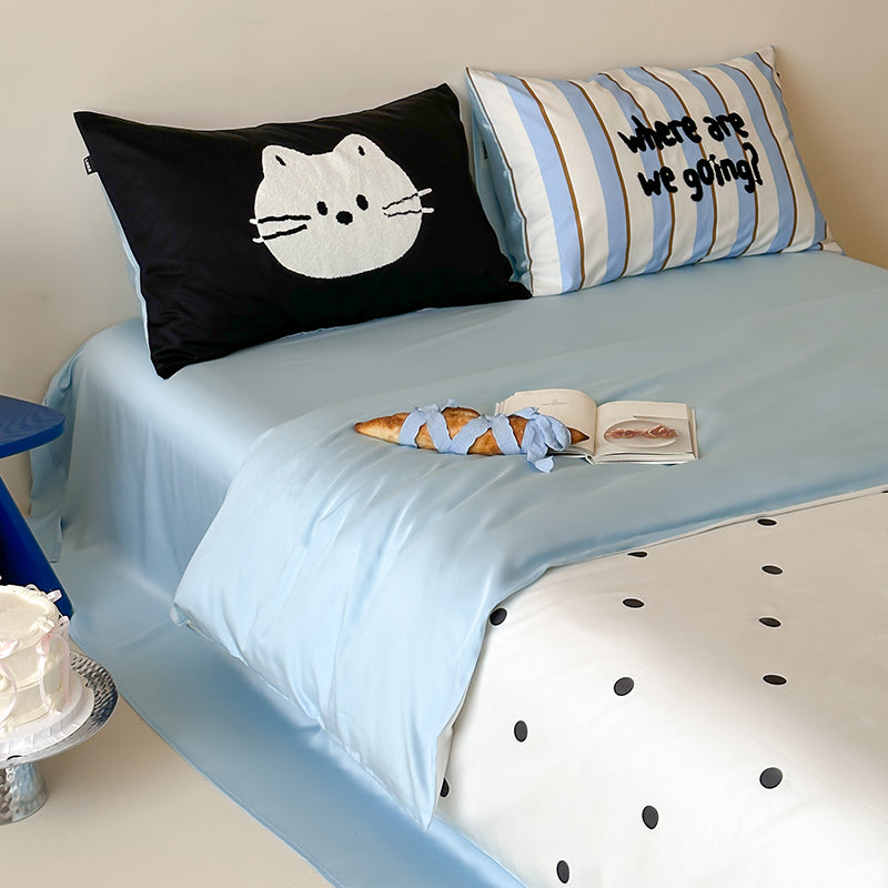 Black Polka Dot Cat Pure Cotton Skin-Friendly Four-Piece Bed Set - Harmony Gallery