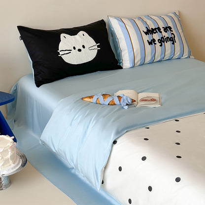 Black Polka Dot Cat Pure Cotton Skin-Friendly Four-Piece Bed Set - Harmony Gallery
