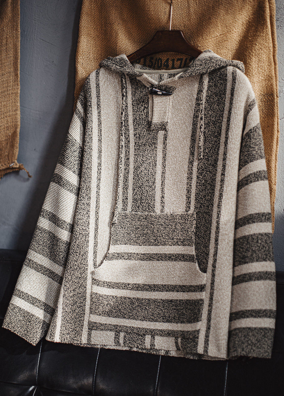 American Retro Baja Semi-Open Pullover Knitted Thin Draped Men's Sweater - Harmony Gallery