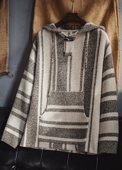 American Retro Baja Semi-Open Pullover Knitted Thin Draped Men's Sweater - Harmony Gallery