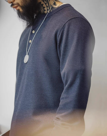 American Retro Henley Waffle Knit Slim Men's Sweater - Harmony Gallery