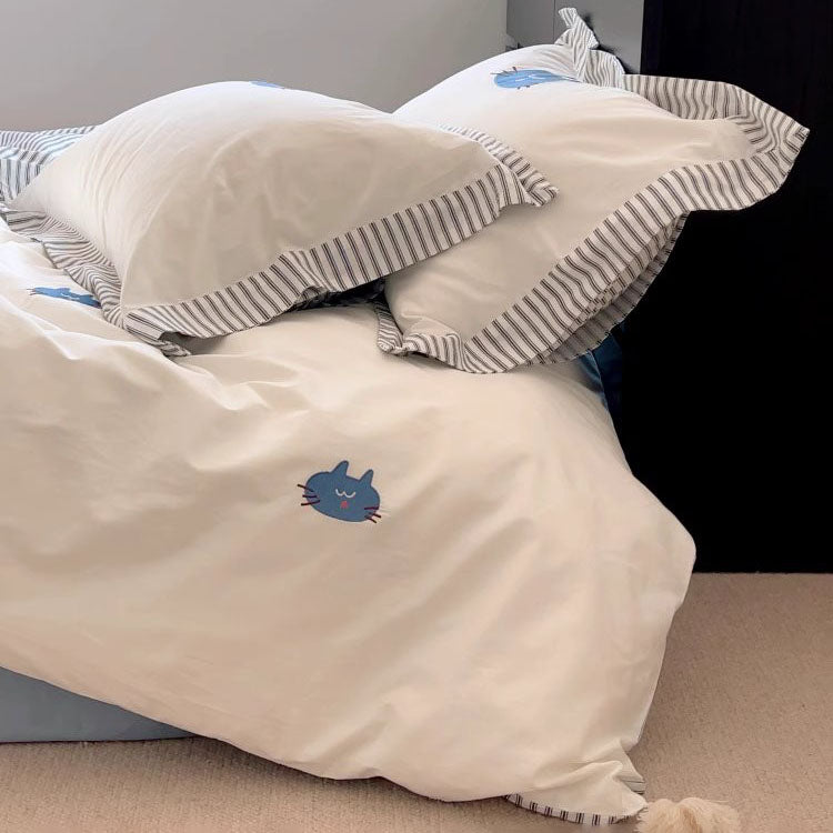 Cartoon Cute MoMo Little Lazy Cat Four-Piece Cotton Bed Set - Harmony Gallery