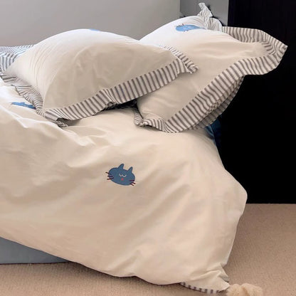 Cartoon Cute MoMo Little Lazy Cat Four-Piece Cotton Bed Set - Harmony Gallery