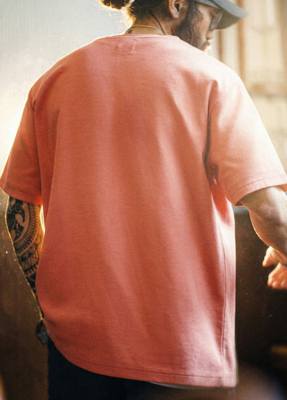 American Retro Print Drop Shoulder Sunset Sunset Orange-Red Men's T-Shirt