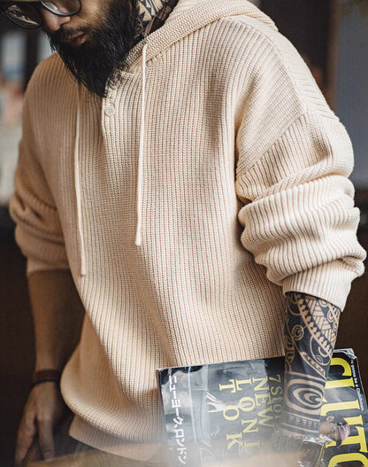 American Casual Henry Collar Knitted Hooded Lazy Pullover Men's Sweater - Harmony Gallery