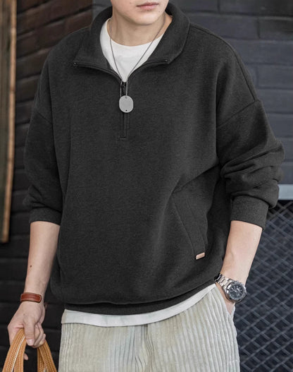 American Half Zipper Plus Velvet Polar Fleece Warm Pullover Men's Sweater - Harmony Gallery