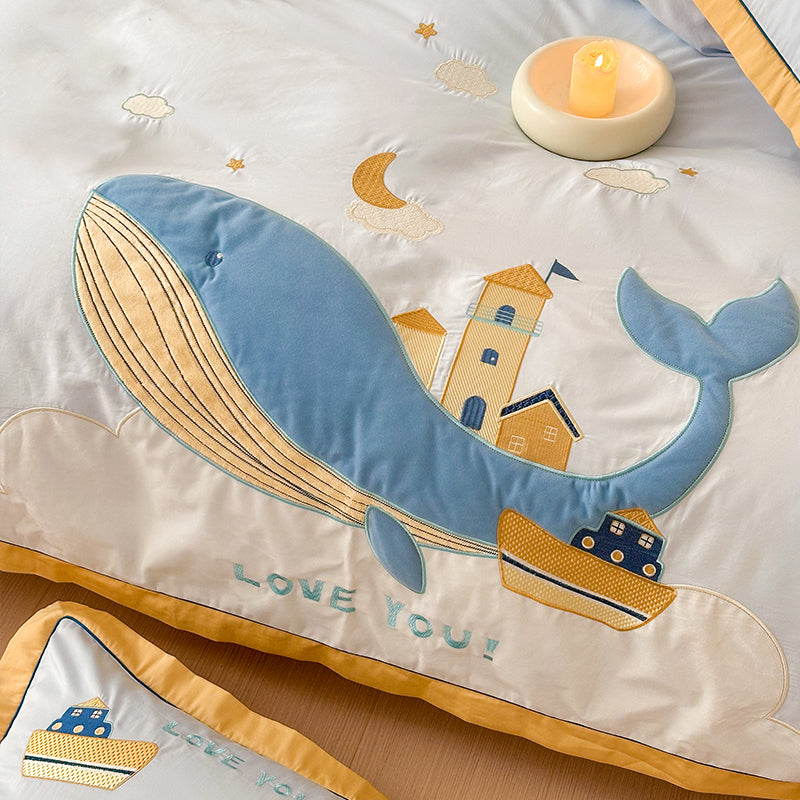 Cute Cartoon Whale For Boy And Girl  Pure Cotton Four-Piece Bed Set - Harmony Gallery