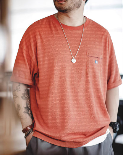 American Casual Dark Pattern Jacquard Knitted Pocket Men's T-Shirt - Harmony Gallery