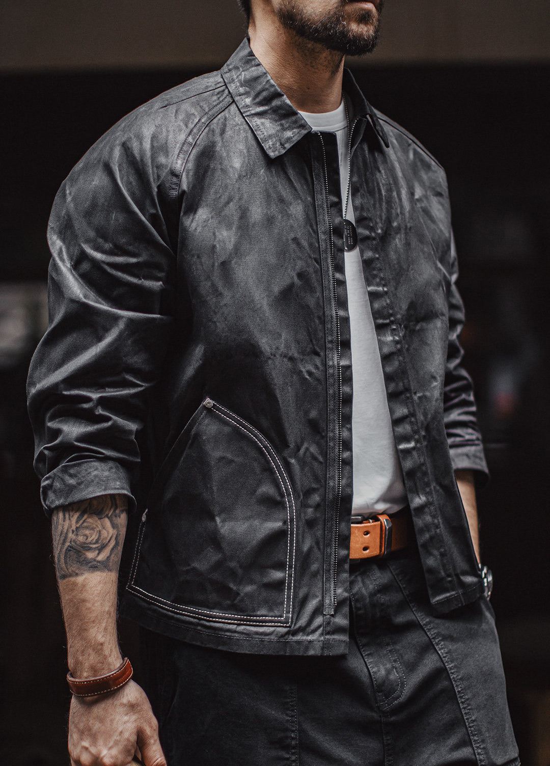American Lack Wax Color Blocked Bright Stitching Hunting Short Rugged Men's Jacket