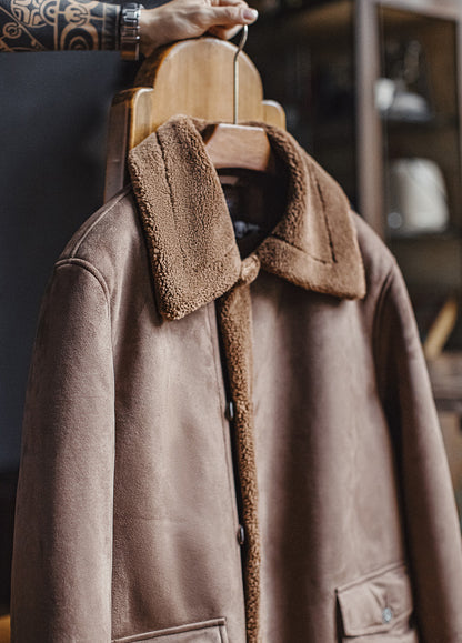 American Retro B7 Suede Parka Mid-Length Faux Lambswool Thickened Men's Coat - Harmony Gallery