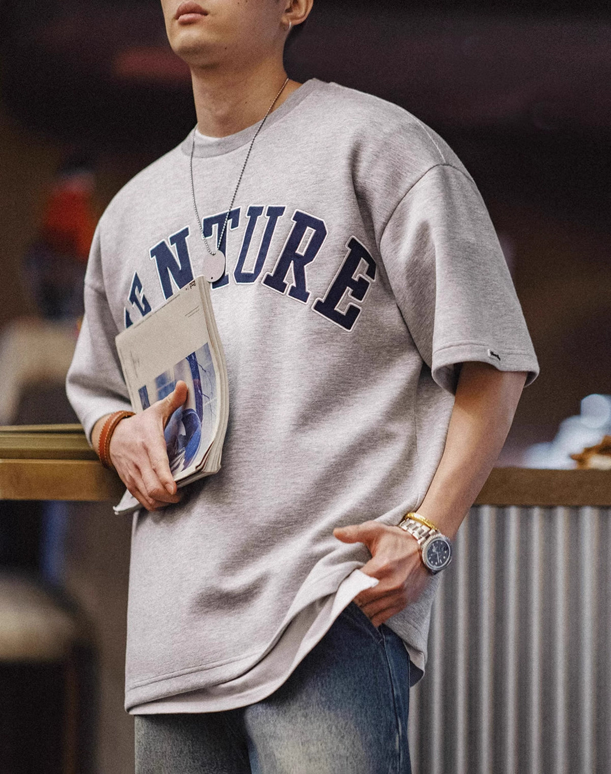 American Retro Air Layer Letter Embroidery Heavyweight Men's T-Shirt - Harmony Gallery