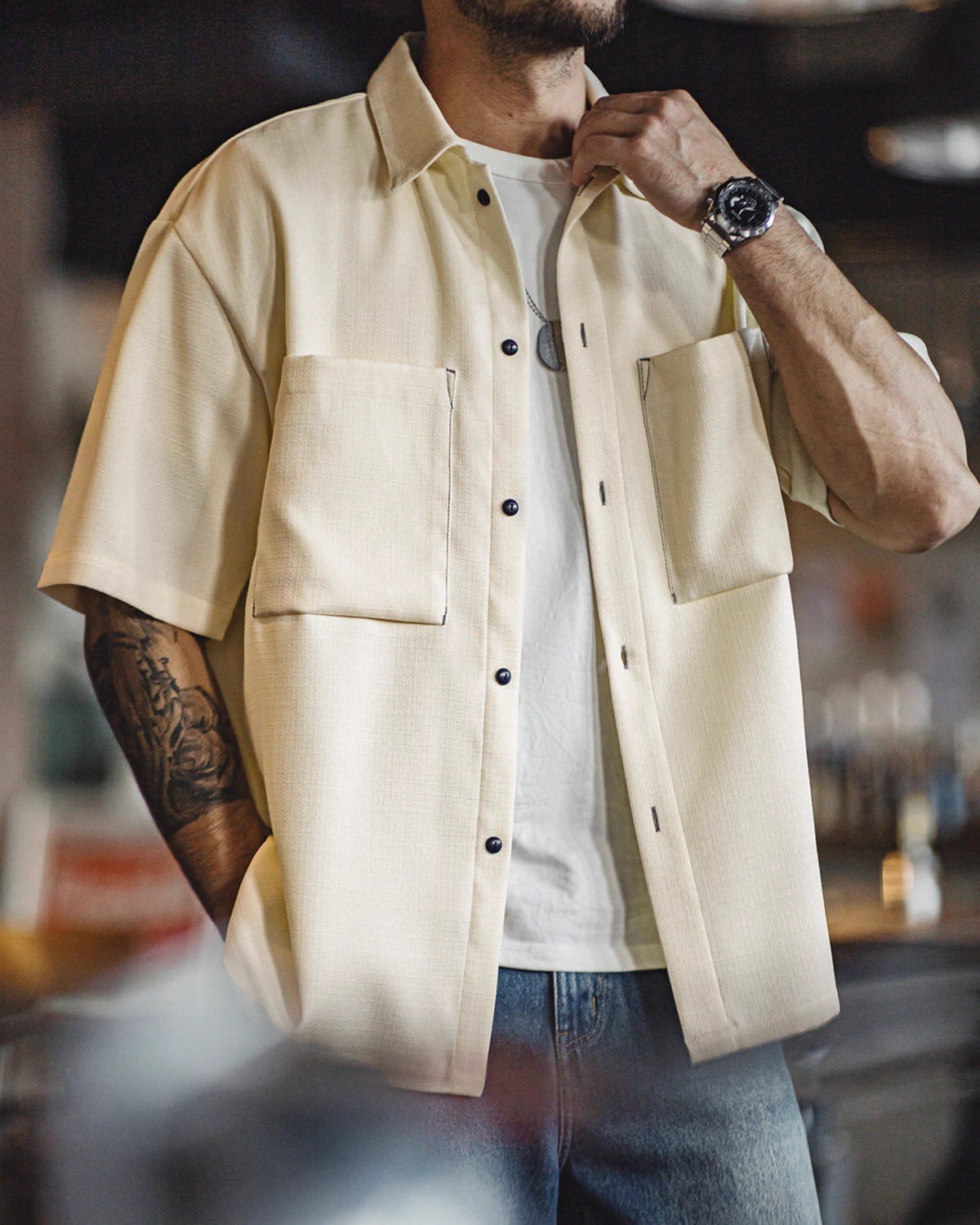 American Oversize Drapey No-Iron Textured Silhouette Men's Shirt - Harmony Gallery