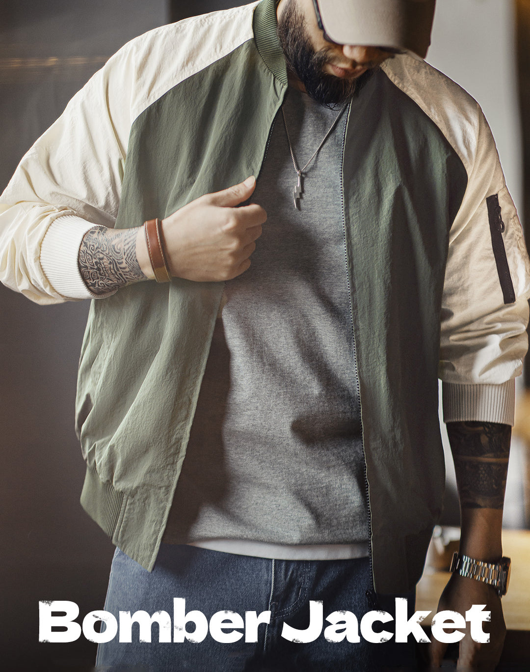 American Retro Contrast MA1 Pilot Color Matching Baseball Men's Jacket - Harmony Gallery
