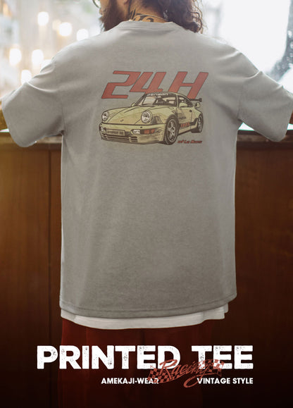 American Retro Motorcycle Back Print Washed Gray Silhouette Men's T-Shirt - Harmony Gallery
